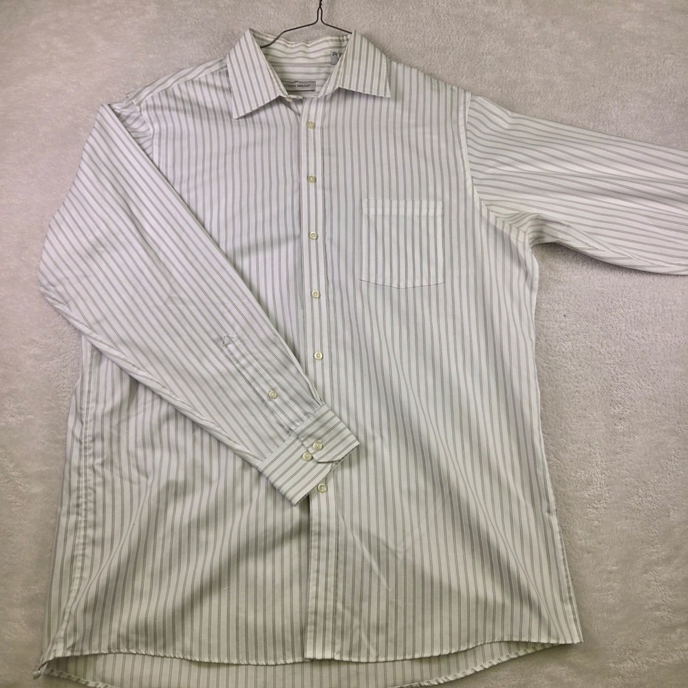 Joseph Abboud Mens Tall 17 36/37 Striped Non-Iron Button Down Shirt White 3698